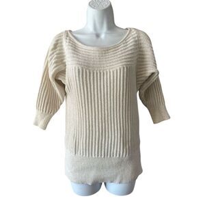 White House Black Market Women's XS Beige Rib-Knit Pullover Sweater